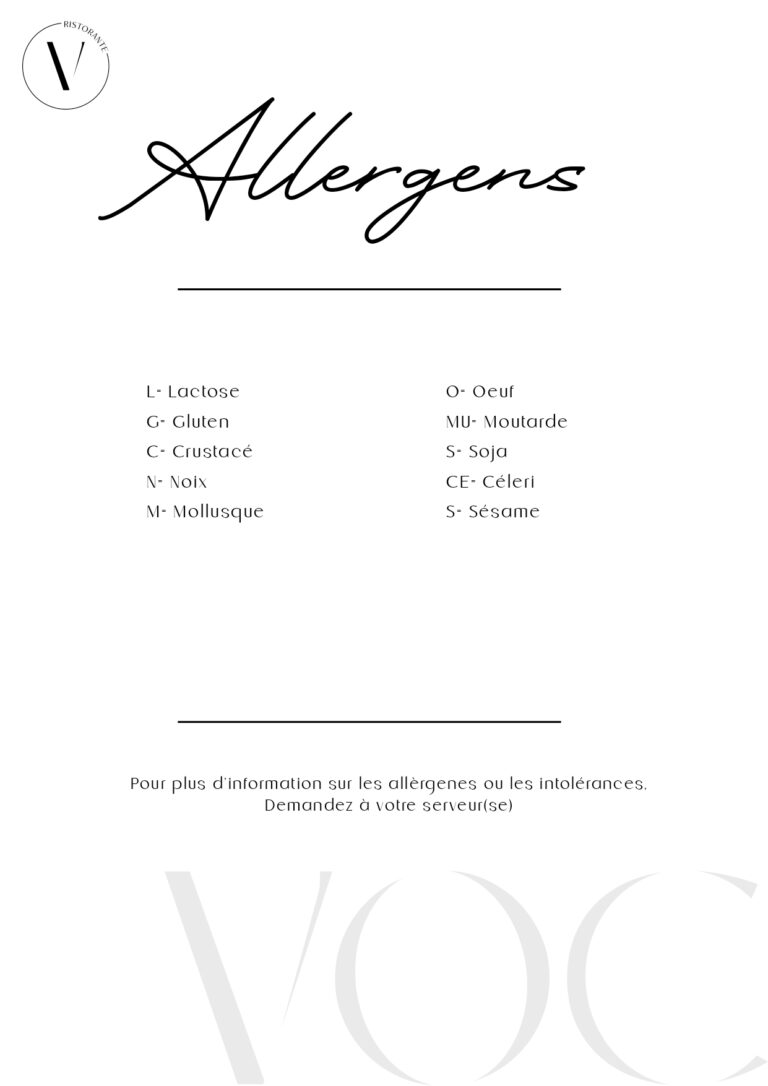 Menu du VOC Ristorante